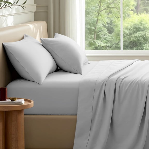 Bare Home Premium 1800 Collection 4-Piece Bed Sheet Set with Envelope Pillowcases, Full, Cloud Gray