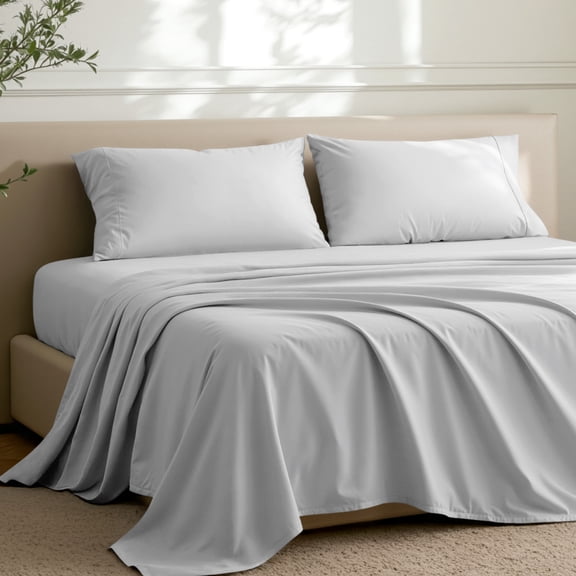Bare Home Premium 1800 Collection 4-Piece Bed Sheet Set with Envelope Pillowcases, Full, Cloud Gray