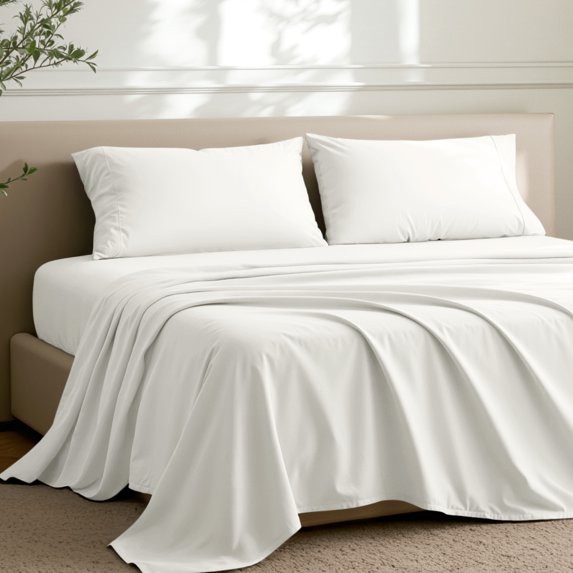Bare Home Premium 1800 Collection 4-Piece Bed Sheet Set with Envelope Pillowcases, Full, Cream