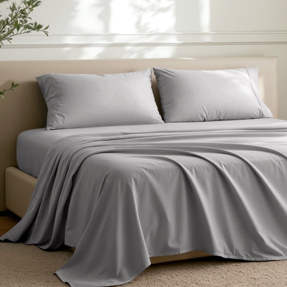 Bare Home Premium 1800 Collection 4-Piece Bed Sheet Set with Envelope Pillowcases, Full, Light Gray