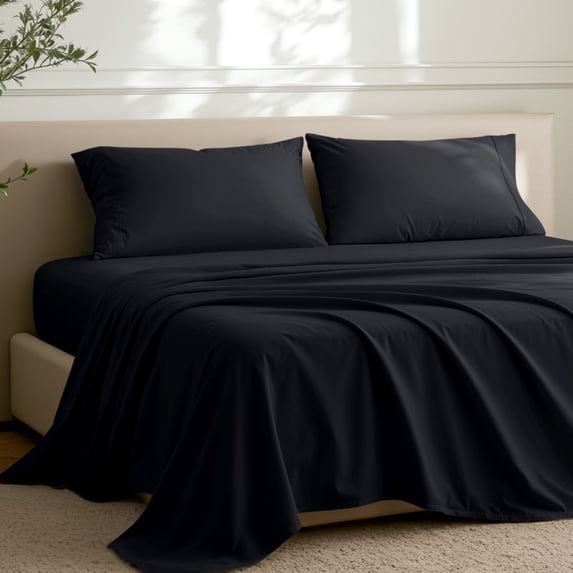 Bare Home Premium 1800 Collection 4-Piece Bed Sheet Set with Envelope Pillowcases, Full XL, Black