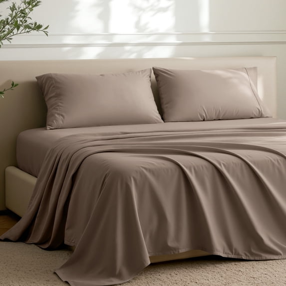 Bare Home Premium 1800 Collection 4-Piece Bed Sheet Set with Envelope Pillowcases, King, Taupe