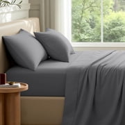 Bare Home Premium 1800 Collection 4-Piece Bed Sheet Set with Envelope Pillowcases, Queen, Gray