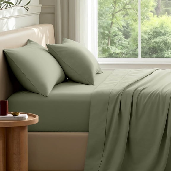 Bare Home Premium 1800 Collection 4-Piece Bed Sheet Set with Envelope Pillowcases, Queen, Sage