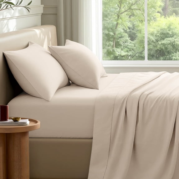 Bare Home Premium 1800 Collection 4-Piece Bed Sheet Set with Envelope Pillowcases, Queen, Sand