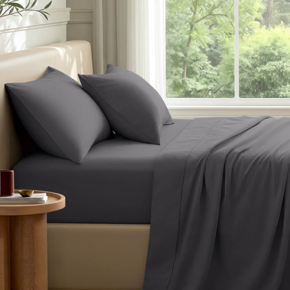 Bare Home Premium 1800 Collection 4-Piece Bed Sheet Set with Envelope Pillowcases, Split Head Flex King, Forged Iron Gray