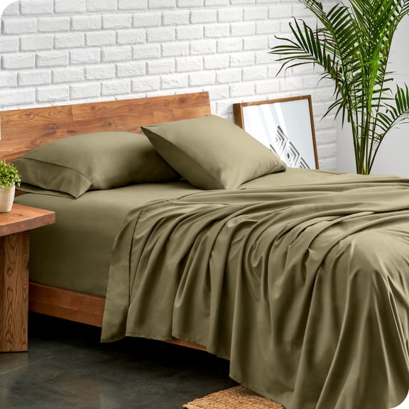 Bare Home Premium 1800 Collection 5-Piece Bed Sheet Set, Split California King, Olive