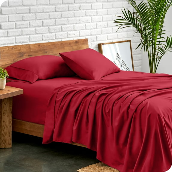 Bare Home Premium 1800 Collection 5-Piece Bed Sheet Set, Split King, Red