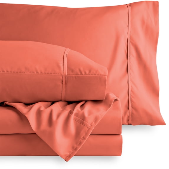 Bare Home Premium 1800 Ultra-Soft Microfiber Collection Sheet Set - Double Brushed - Hypoallergenic - Wrinkle Resistant - Deep Pocket, Queen, Coral