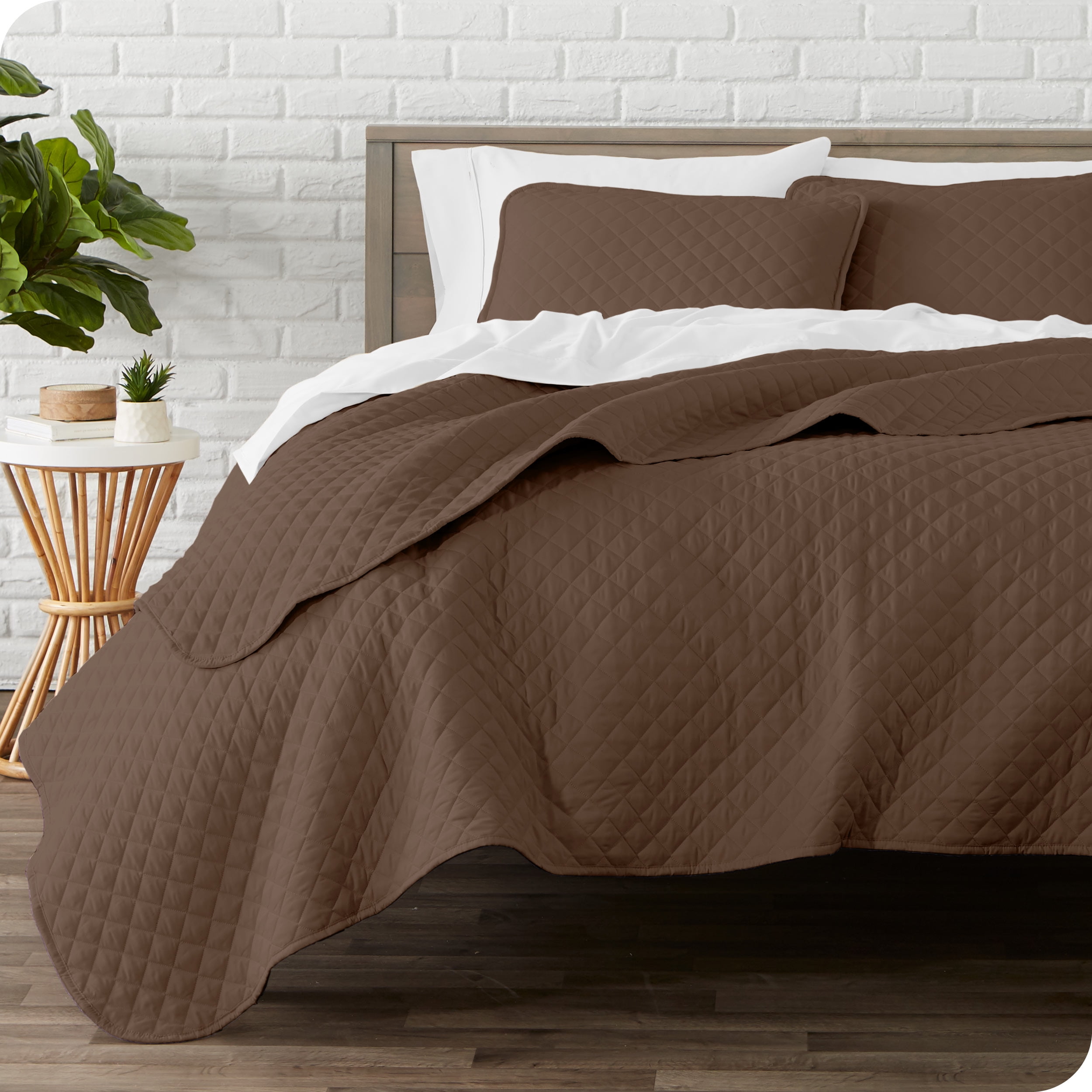 Twin Cocoa Microfiber Diamond Stitched Quilt Set