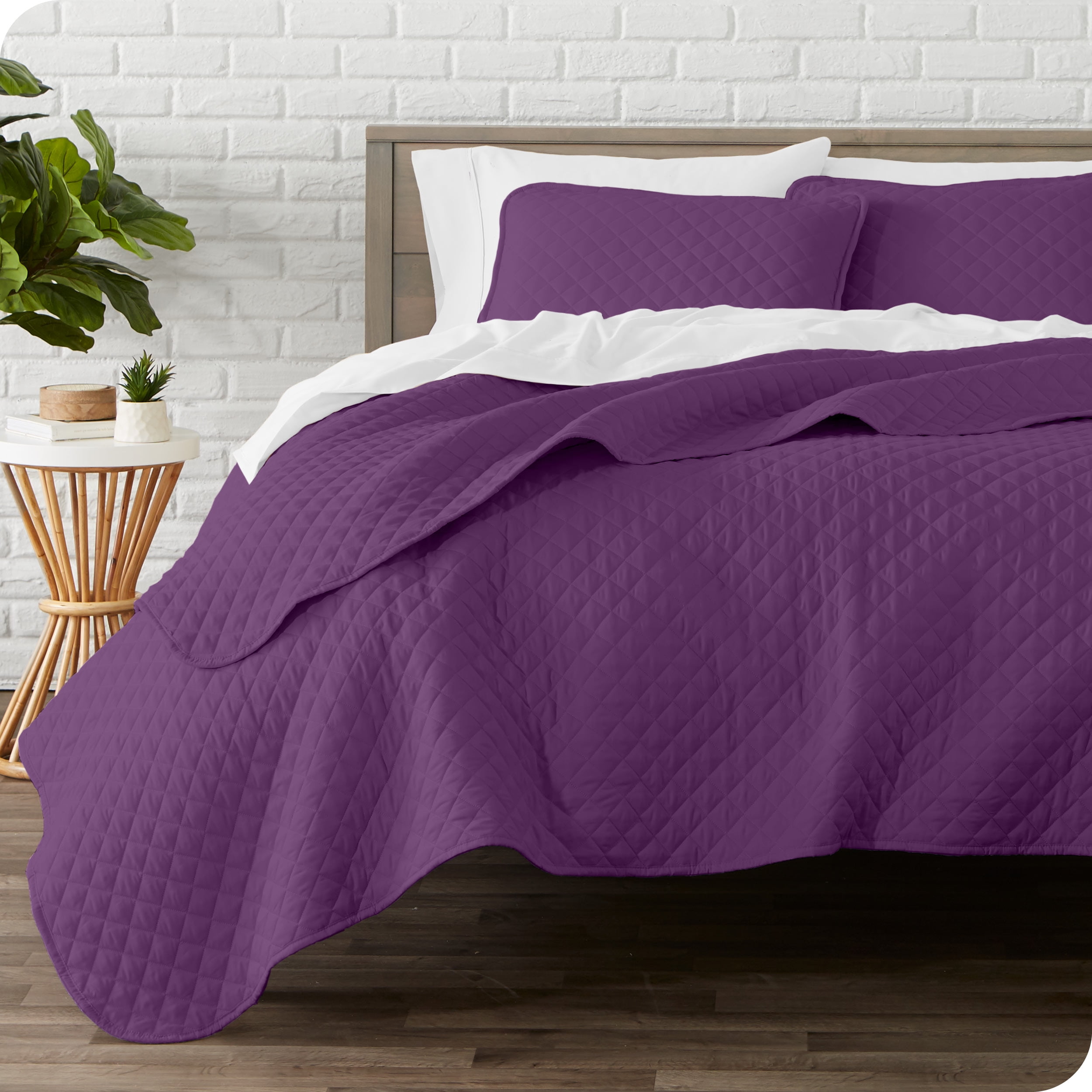 Plum Twin/Twin XL Diamond Stitched Microfiber Coverlet Set