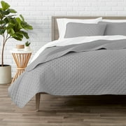 Bare Home Quilt Set - 3 Piece - Diamond Stitched Bedspread Coverlet - Full/Queen, Light Gray