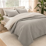 Bare Home Quilt Set - 3 Piece - Diamond Stitched Bedspread Coverlet - Full/Queen, Light Gray