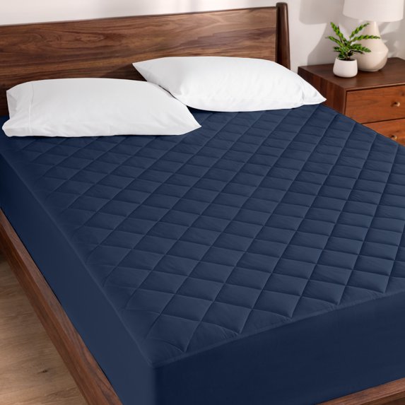 Bare Home Quilted Hypoallergenic Fitted Mattress Pad Dark Blue Split Head Flex King