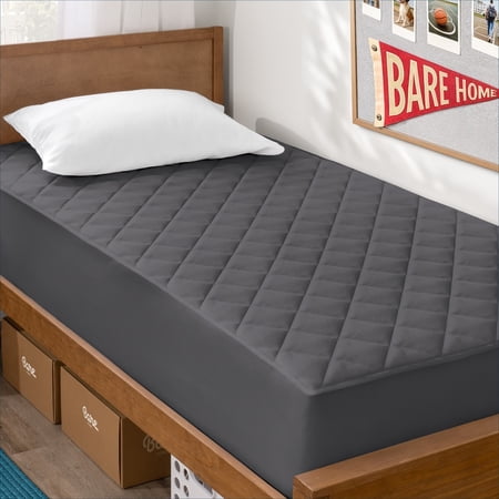 Bare Home Quilted Mattress Pad - Cooling Mattress Cover - Deep Pocket - Twin, Gray