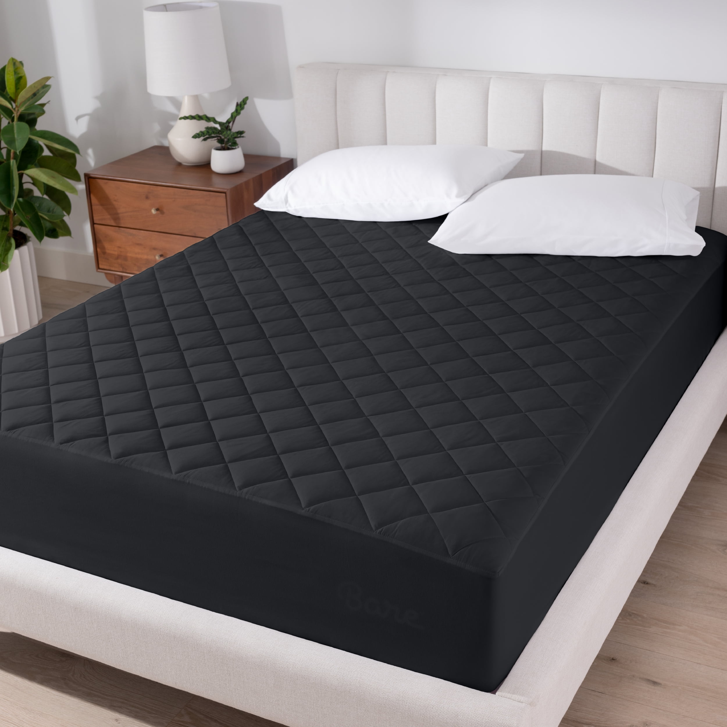 Black Twin XL Quilted Hypoallergenic Down Alternative Mattress Pad