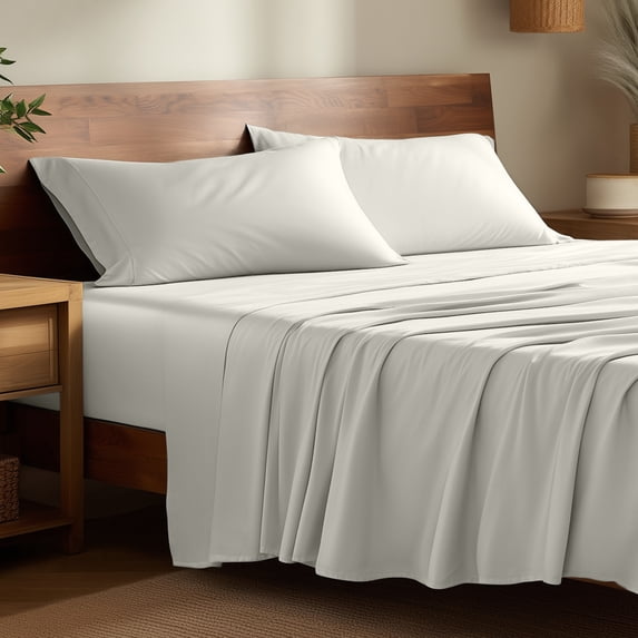 Bare Home Bamboo Sheet Set - Made from Rayon Fibers - Deep Pockets - 4 Piece - Split Head Flex King, Cream
