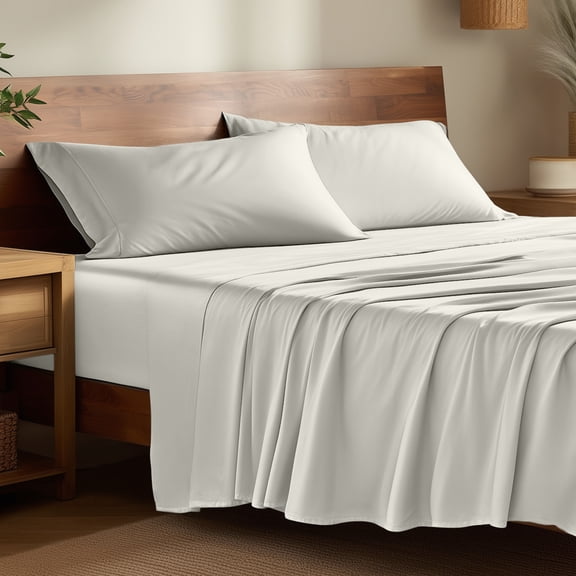 Bare Home Bamboo Sheet Set - Made from Rayon Fibers - Deep Pockets - 4 Piece - Split Head Flex King, Cream