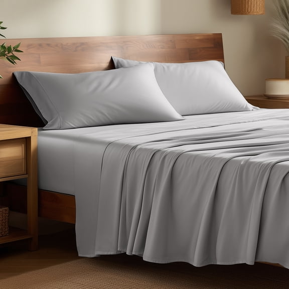 Bare Home Bamboo Sheet Set - Made from Rayon Fibers - Deep Pockets - 4 Piece - Split Head Flex King, Light Gray