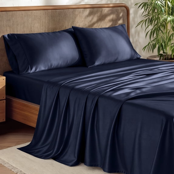 Bare Home Bamboo Sheet Set - Made from Rayon Fibers - Deep Pockets - 3 Piece - Twin XL, Midnight Blue