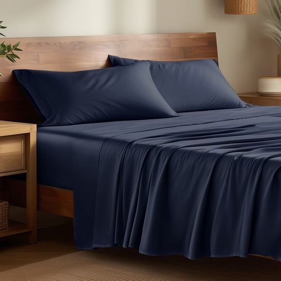 Bare Home Bamboo Sheet Set - Made from Rayon Fibers - Deep Pockets - 3 Piece - Twin XL, Midnight Blue