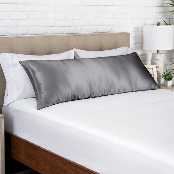 Bare Home Satin Body Pillowcase - Silky Soft for Hair & Skin - Envelope Closure - Gray