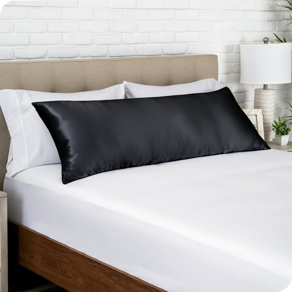 Bare Home Satin Body Pillowcase - Luxury Pillowcase - Soft and Smooth - Breathable - Zipper Closure, Black