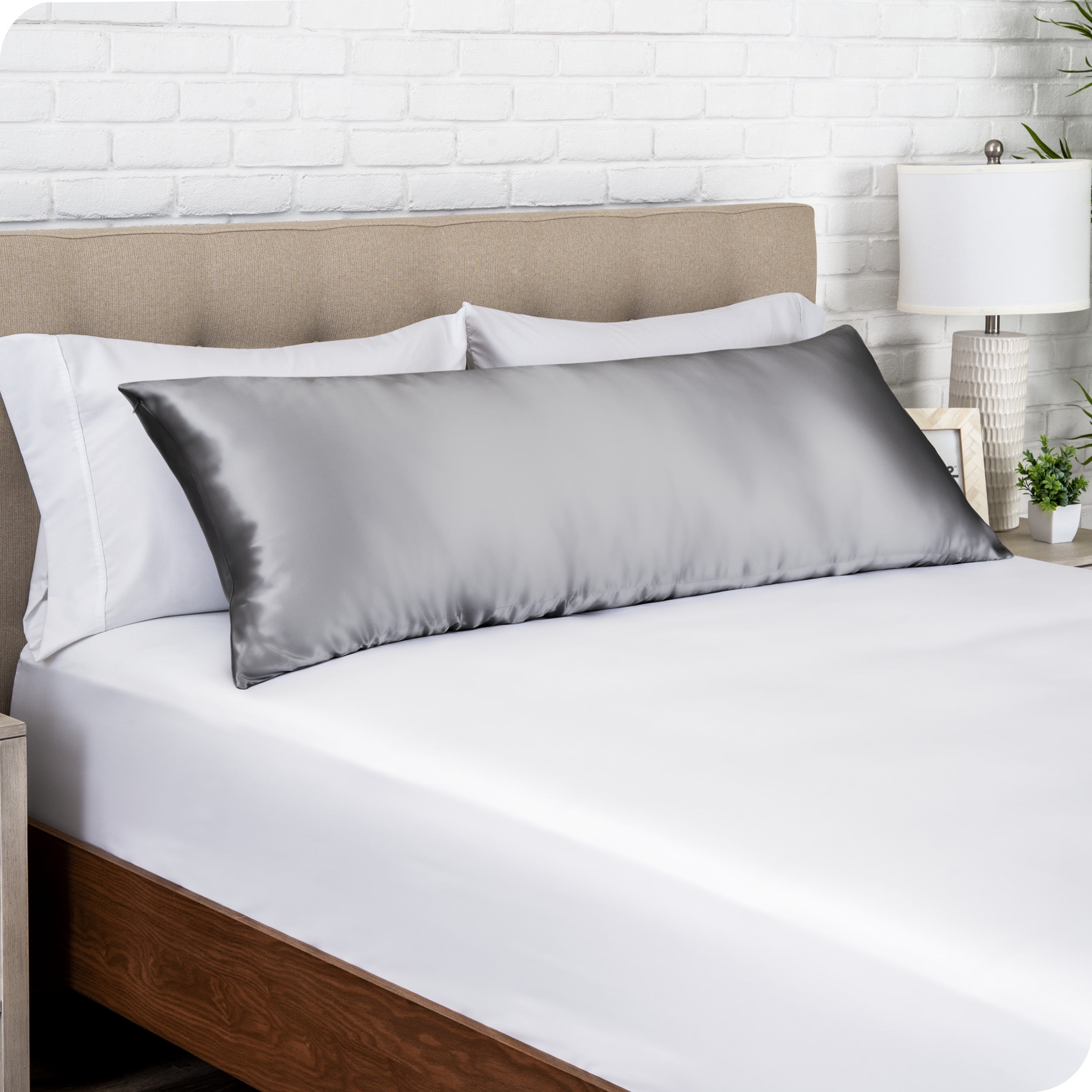 Gray Satin Zippered Body Pillowcase for Hair and Skin