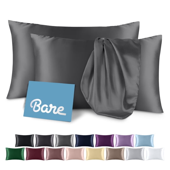 Bare Home Satin Pillowcase Set of 2 - Silky Soft for Hair and Skin - Envelope Closure - Queen, Gray