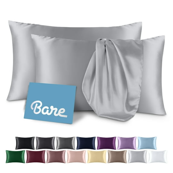 Bare Home Satin Pillowcase Set - Luxury Envelope Pillowcases - Soft and Smooth - Breathable - Queen, Silver