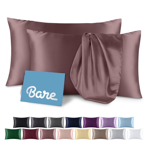 Bare Home Satin Pillowcase Set of 2 - Silky Soft for Hair and Skin - Envelope Closure - Standard, Rose Taupe
