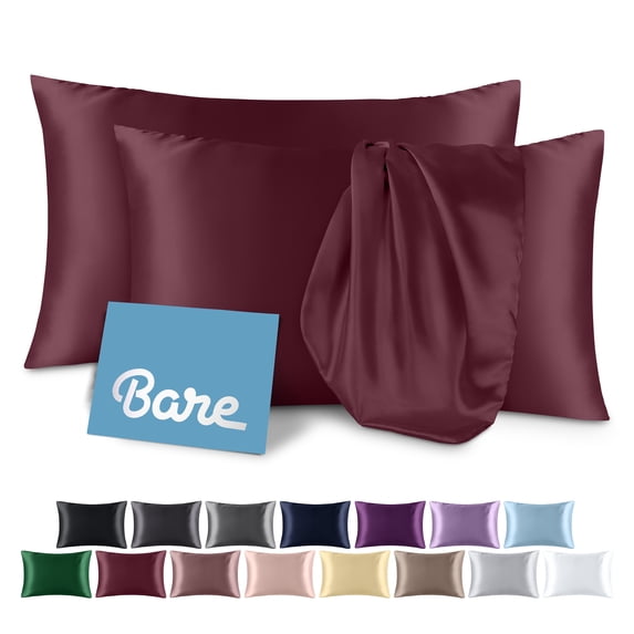 Bare Home Satin Pillowcase Set of 2 - Silky Soft for Hair and Skin - Envelope Closure - King 20x36, Burgundy