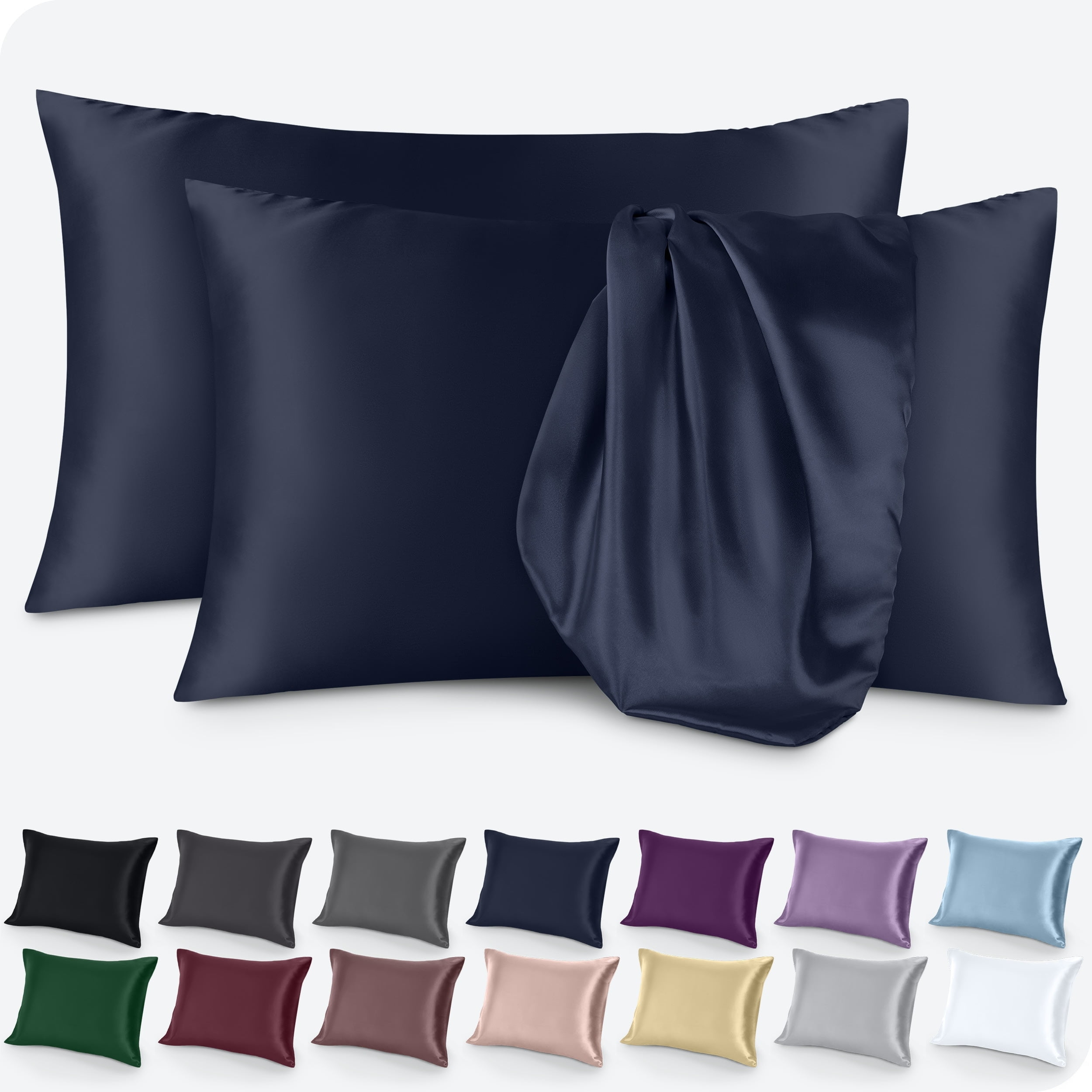 Midnight Blue Satin Standard/Queen Pillowcase Set