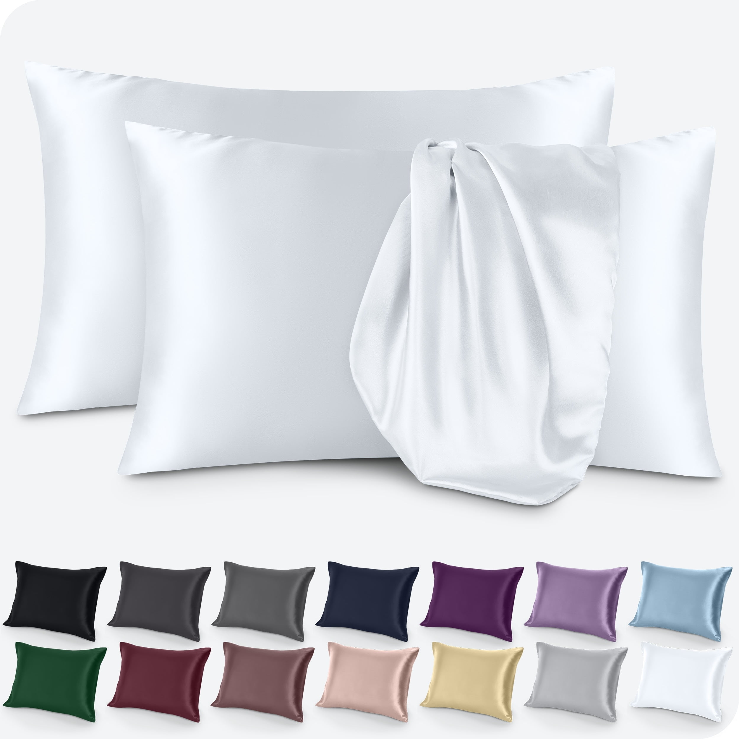 White Satin Standard/Queen Pillowcase Set for Hair and Skin