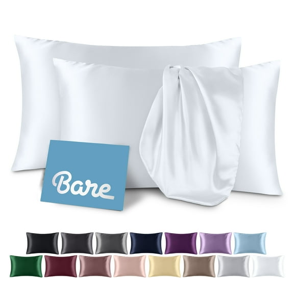 Bare Home Satin Pillowcase Set - Luxury Envelope Pillowcases - Soft and Smooth - Breathable - Standard, White