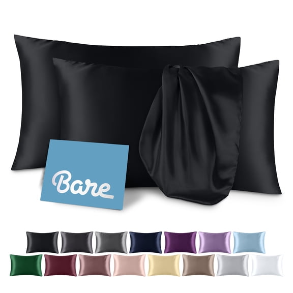 Bare Home Satin Pillowcase Set of 2 - Silky Soft for Hair and Skin - Zipper Closure - King, Black
