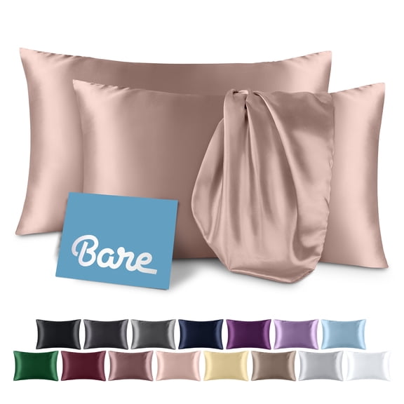 Bare Home Satin Pillowcase Set of 2 - Silky Soft for Hair and Skin - Zipper Closure - Standard, Blush