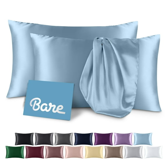 Bare Home Satin Pillowcase Set - Luxury Pillowcases - Soft and Smooth - Breathable - Zipper Closure - Standard, Light Blue