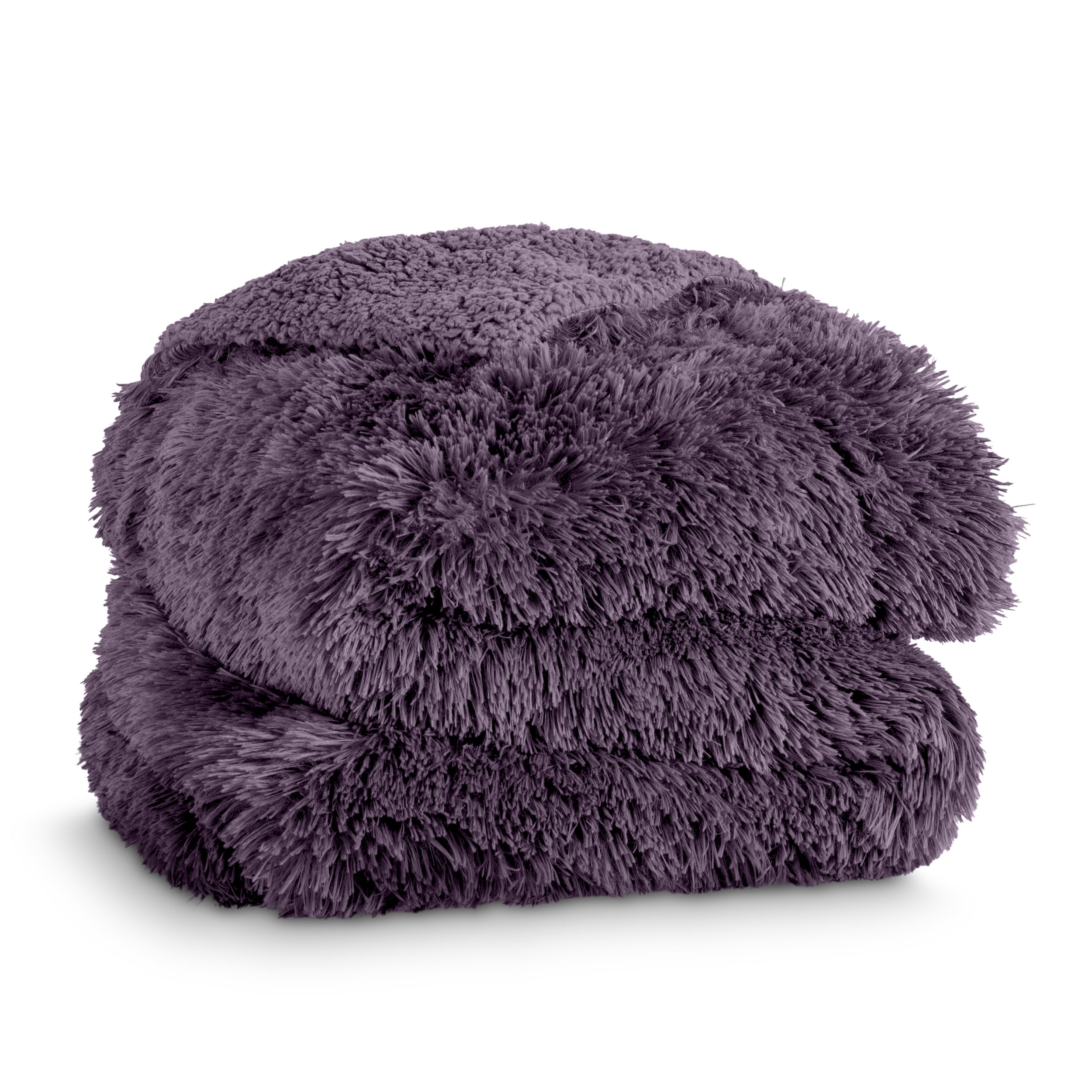 Bare Home Shaggy Blanket - 90" x 108" - Ultra Soft Fleece - King, Eggplant