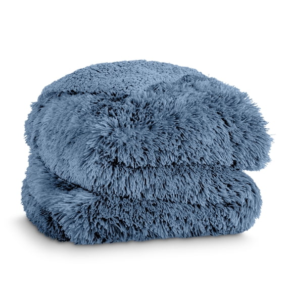 Bare Home Shaggy Blanket - 90" x 90" - Ultra Soft Fleece - Full/Queen, Coronet Blue
