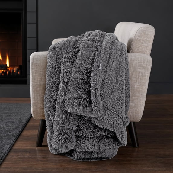 Bare Home Shaggy Blanket - 90" x 90" - Ultra Soft Fleece - Full/Queen, Grey