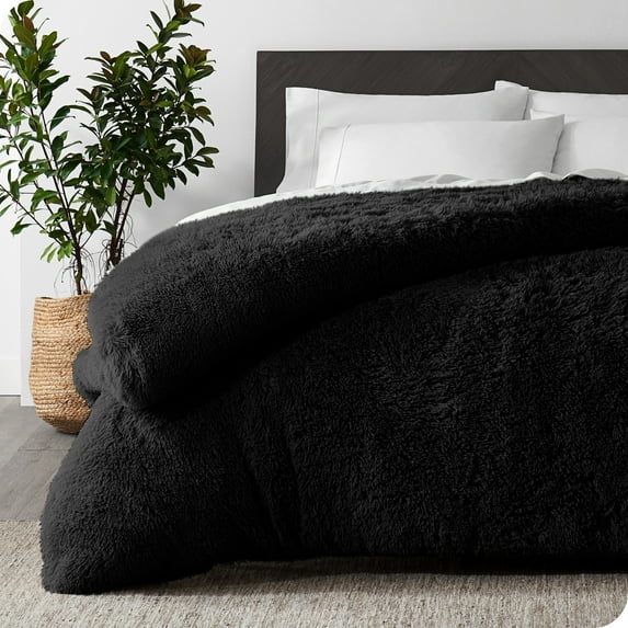 Bare Home Shaggy Faux Fur Duvet Cover - Ultra Soft - Fluffy Crystal Velvet - Full, Black