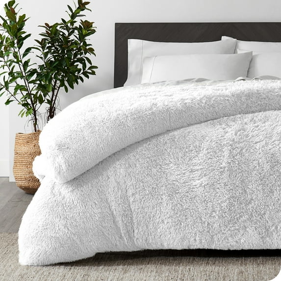 Bare Home Shaggy Faux Fur Duvet Cover - Ultra Soft - Fluffy Crystal Velvet - Full, White