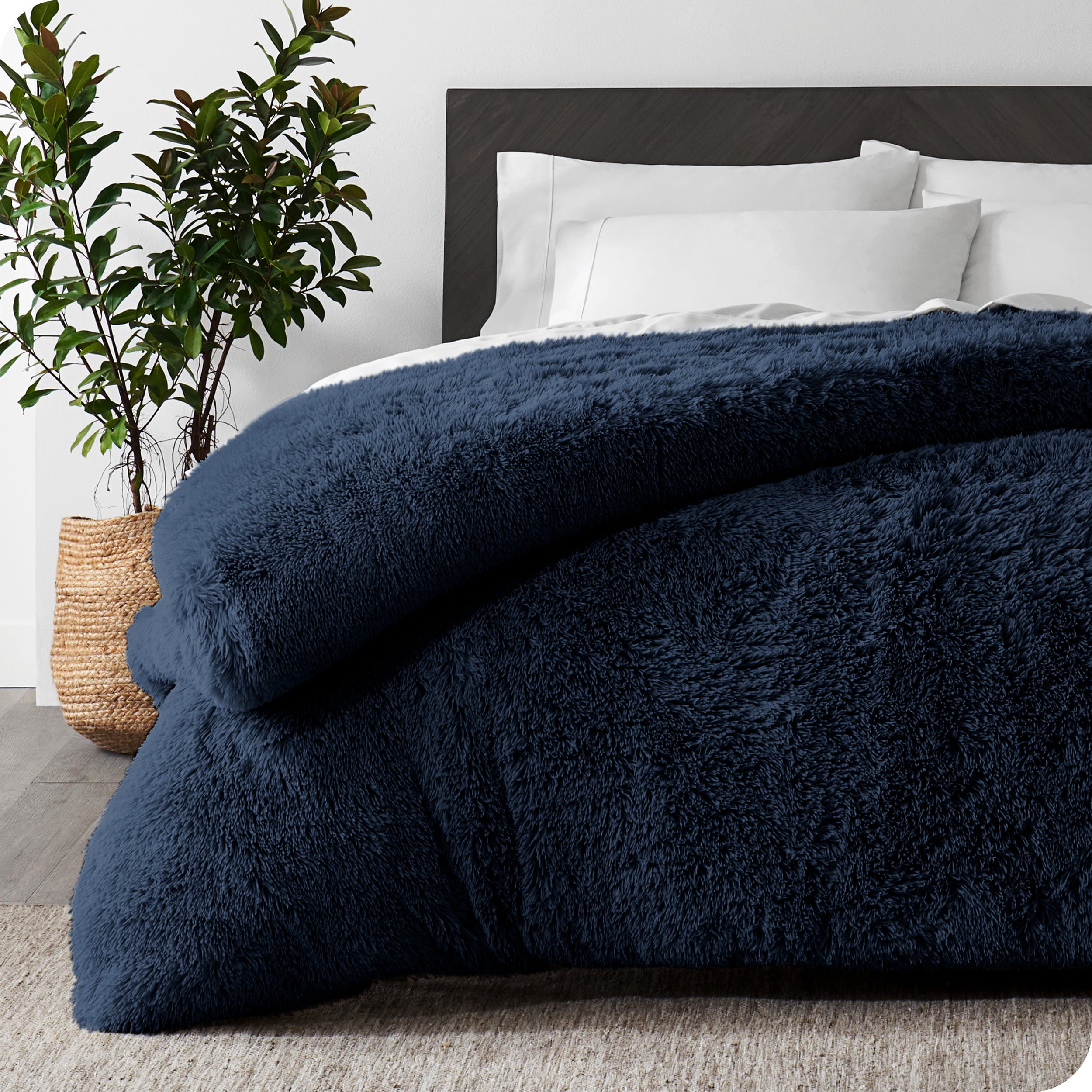 Dark Blue King/California King Shaggy Faux Fur Duvet Cover