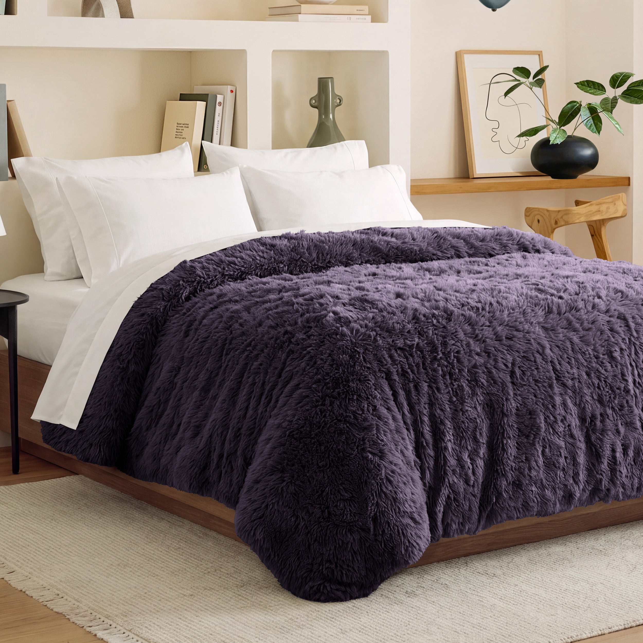 Bare Home Shaggy Faux Fur Duvet Cover - Ultra Soft - Fluffy Crystal Velvet - King/Cal King, Eggplant