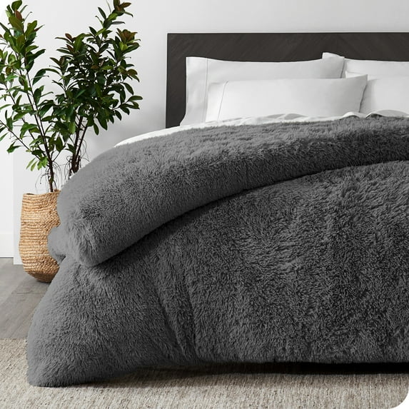 Bare Home Shaggy Faux Fur Duvet Cover - Ultra Soft - Fluffy Crystal Velvet - King/Cal King, Gray