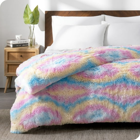 Bare Home Shaggy Faux Fur Duvet Cover - Ultra Soft - Fluffy Crystal Velvet - King/Cal King, Multi Tie-Dye