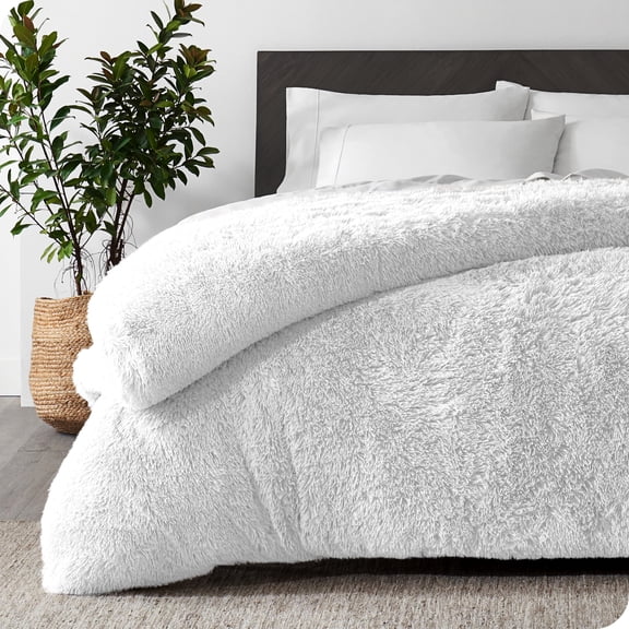 Bare Home Shaggy Faux Fur Duvet Cover - Ultra Soft - Fluffy Crystal Velvet - King/Cal King, White