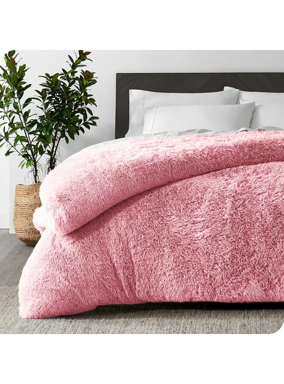 Bare Home Shaggy Faux Fur Duvet Cover - Ultra Soft - Fluffy Crystal Velvet - Queen, Light Pink