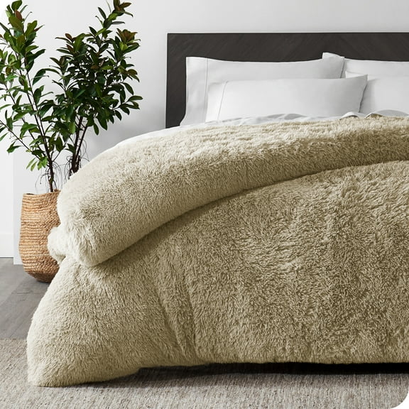 Bare Home Shaggy Faux Fur Duvet Cover - Ultra Soft - Fluffy Crystal Velvet - Queen, Sand
